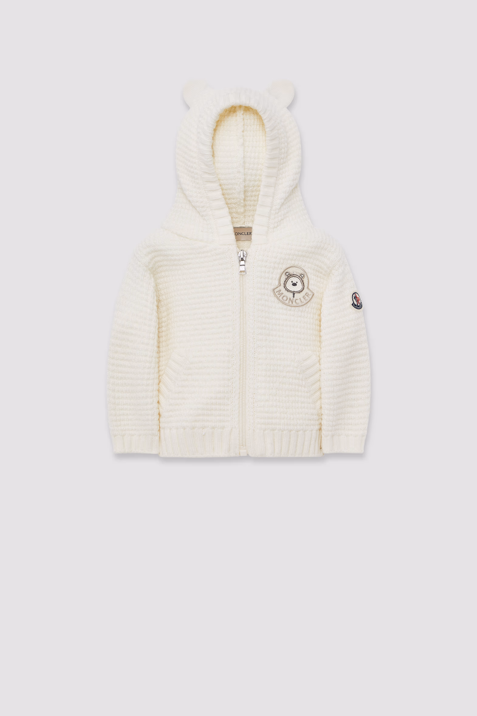 Hooded Teddy Bear Wool Zip-Up Cardigan Gender Neutral White Moncler 0